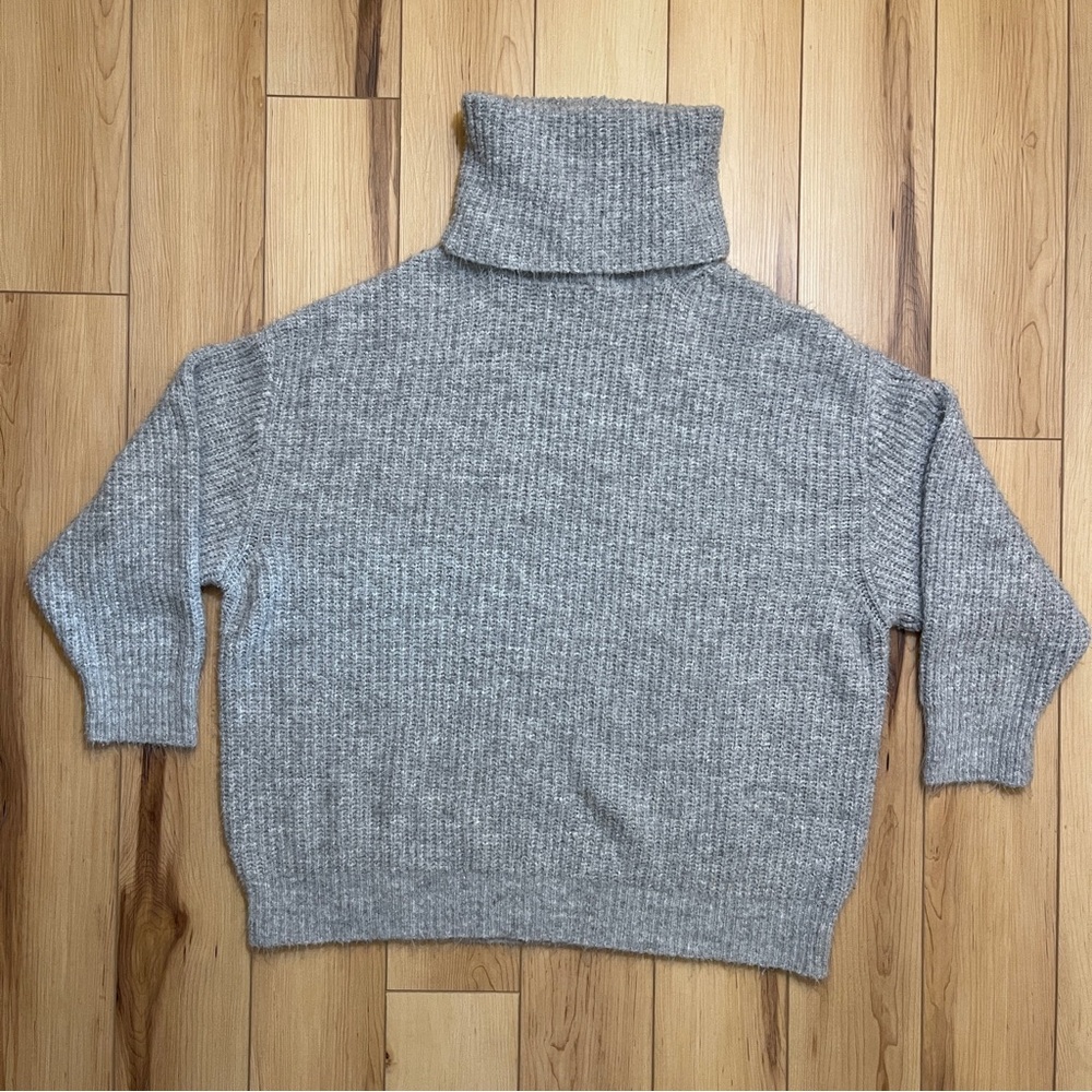 Lulus Fuzzy Grey Oversized Knit Turtleneck Sweater Grey Medium